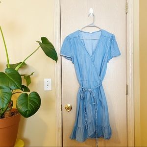 GAP Chambray Wrap Dress with a Ruffled Hem